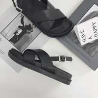 Korea Places Women Black Simple Cross Open Toe Wild Summer Trend Ladies Sandals