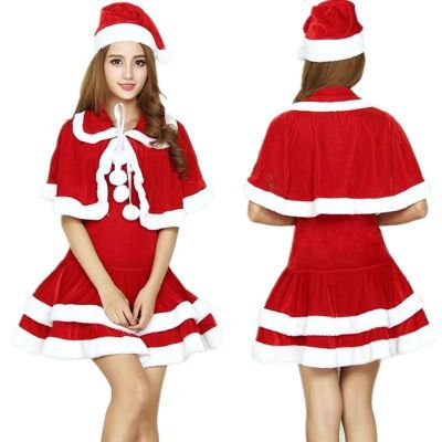 [Cos imitation] คอสเพลย์ซานตาคลอสหวานคริสต์มาสกระโปรงสูทและเคปผู้หญิง39; S เซ็กซี่สีแดงและสีขาว A-Line กระโปรงสั้น