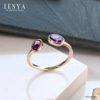 Lenya Jewelry  แหวนเงินแท้925 ประดับพลอยสีม่วง อเมทิสต์ (Amethyst) ดีไซน์เล็กๆ สวยดูมีสไตล์ ตัวเรือนชุบพิ้งโกล์ด