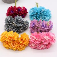 6pcs 4cm Silk Sakura Artistic Small Poppy Flower Bouquet Wedding Decoration DIY Wreath Gift Scissor Craft Artificial Flower