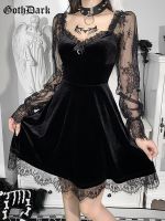 【HOT】▼ Goth Dark Gothic Dresses Womens Patchwork Grunge Sleeve A-line Partywear