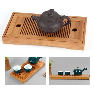 【READY STOCK】ALLINIT Bamboo Tea Tray Chinese Gongfu Tea Mini Serving Table for Teahouse Home Office 27*14*3CM Natural bamboo wooden dry foam table Rectangular drain drain cup holder Separate home tea tray