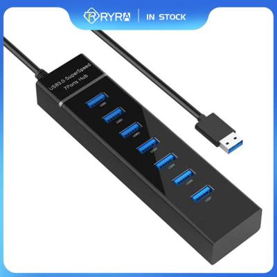 Hyra ริ้วสายไฟ7-In-1ฮับ3.0 7พอร์ต USB ฮับความเร็วสูงคอมพิวเตอร์แยกแท่นวางมือถือ USB ฮับสำหรับพีซีแล็ปท็อปโน๊ตบุค Feona