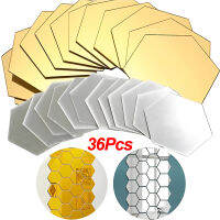 36 pcs 3D hexagon self-adhesive กระจกอะคริลิคสติ๊กเกอร์ติดผนังกระเบื้องโมเสค decal ห้องนอนห้องน้ำ DIY Home Wall ตกแต่ง stickerchina 2023เงินวาดเครื่องประดับ