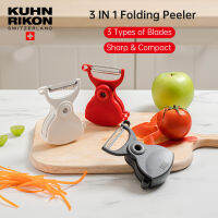 KUHN RIKON ที่ปอกที่ปอกเปลือกผักผลไม้3 IN 1,ที่ปอกผักที่ปลอกจูเลนเน่เครื่องมือทำครัวอเนกประสงค์ดีไซน์สวิส Veggies and Fruit Peeler