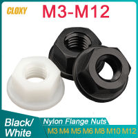 10/ 20/ 50pcs M3 M4 M5 M6 M8 M10 M12 NYLON FLANGE NUTS หกเหลี่ยม FLANGE NUT สำหรับความร้อน/ไฟฟ้าฉนวนกันความร้อน-ef2