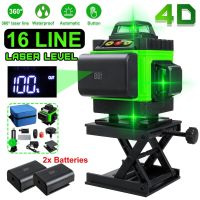 16 Lines 4D Laser Level, Green Laser Line, Self Leveling, Horizontal Lines &amp;360 Degree Vertical Cross with 1/2 Battery