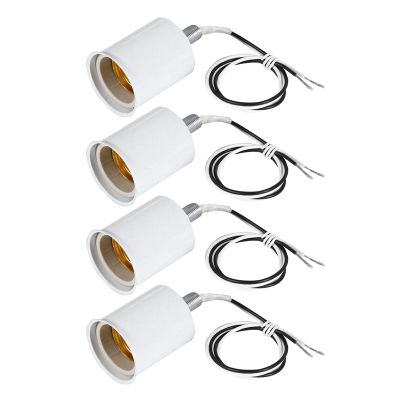 4X E27 Ceramic Screw Base Round LED Light Bulb Lamp Socket Holder Adapter Metal Lamp Holder with Wire White