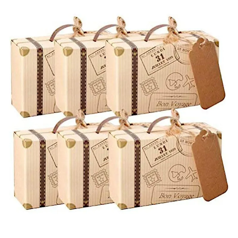 10pcs Mini Suitcase Candy Box Kraft Paper Gift Box Wedding Favors