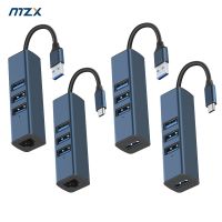 MZX 4 Ports USB Hub 3.0 2.0 A Type C Concentrator Aluminum Multi Splitter Multiple Expander Extension Adapter Hubs RJ45 100Mbps