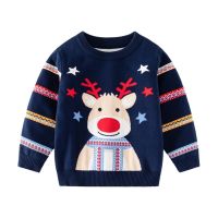 Christmas Childrens Sweater Winter Cotton Baby Boy Girl Knitted Sweater Long Sleeves Printed Warm Cartoon Kids Xmas Clothes