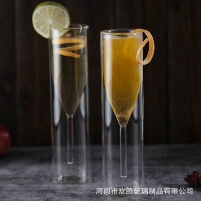 แก้วไวน์แดงค็อกเทลแก้วแชมเปญแก้วบอโรซิลิเกตทรงสูงแก้วความคิดสร้างสรรค์โปร่งใสสูงสองชั้นแก้วแชมเปญ Qianfun