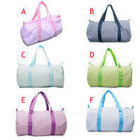 Wholesale Kids Monogram Seersucker Duffle Bag Cotton Barrel Preppy Designer Handbag Childrens Travel Tote Bags DOM1071494
