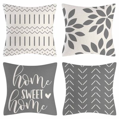 Grey Pillow Covers 18X18 Set of 4 Home Decorative Throw Pillow Covers Outdoor Linen Couch Throw Pillow Case