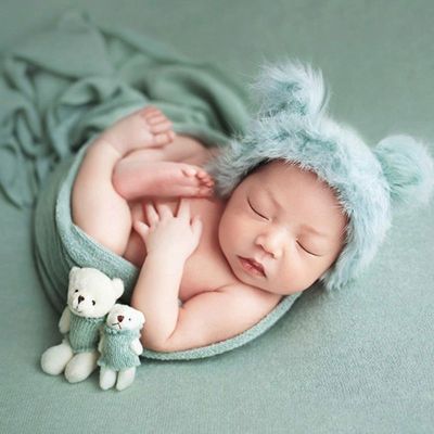 ○ VGFH MALL 3ชิ้น/เซ็ตทารกแรกเกิดอุปกรณ์ช่างถ่ายภาพปุยห่อถักยืดกับหมวกกระต่ายน่ารักเครื่องแต่งกายผ้าห่อตัวเด็ก