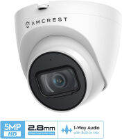 Amcrest 5MP UltraHD Outdoor Security IP Turret PoE Camera with Mic/Audio, 5-Megapixel, 98ft NightVision, 2.8mm Lens, IP67 Weatherproof, MicroSD Recording (256GB), White (IP5M-T1179EW-28MM)