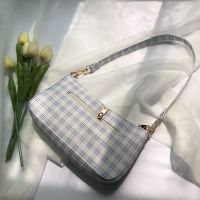 Plaid Bag Small Fresh Summer New White And Blue Baguette Bag Simple Womens Bag