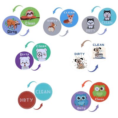☸❂ Owl Dog Pattern Double Sided Fridge Magnets Funny Clean Dirty Sign Dishwasher Magnetic Sticker Home Decor with Adhesive