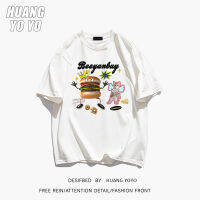 HUANGYOYO เสื้อยืดสำหรับผู้หญิงลายตัวอักษรกราฟฟิตีการ์ตูนสุดสนุกของ100% ผ้าฝ้ายแขนสั้น