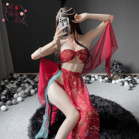 Fun Lingerie Feitian Xianji Adult Pajamas Female Sexy Mesh Skirt Hanfu Palace Qipao Uniform Set HTZ9