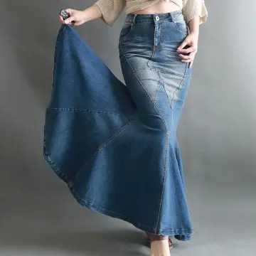 High Rise Denim Maxi Skirt in Last Rodeo Indigo | Glassons