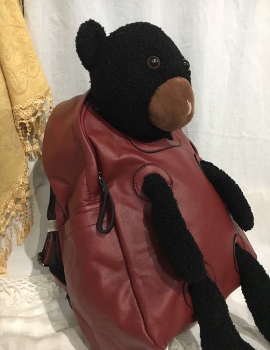 กระเป๋าเป้หนัง-กระเป๋าเป้ตุ๊กตาหมี-ตุ๊กตาหมีสามารถถอดออกได้-bear-bag