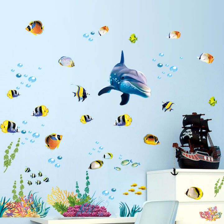 dolphin-fish-aquarium-ocean-wall-stickers-for-kids-rooms-bathroom-kitchen-home-decor-cartoon-animals-decals-pvc-mural-art