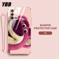 YBD เคสโทรศัพท์การ์ตูนหมีสตรอเบอร์รี่ดิสนีย์สำหรับ A74 OPPO 4G Reno 6 Lite 4G A95 4G F19S F19 4G ฝาหลัง TPU นุ่มป้องกันการแตกมันวาว (ฟรีสายคล้อง)