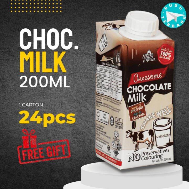 CARTON 24pcs Chocolate Milk UHT 200ML (Susu Coklat) by Farm Fresh