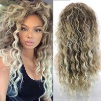 【jw】☇㍿ WHIMSICAL W Synthetic Ash Blonde Wig Curly Hair Wigs for Fluffy Ombre Hairstyle Root