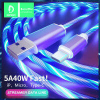 Denmen สายชาร์จเร็ว5A/40W,สายชาร์จเรืองแสงสายข้อมูลไฟ LED ความเร็วสูงสำหรับ Apple Huawei Xiaomi OPPO VIVO Type-C Micro Lightning