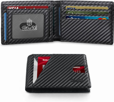 Zitahli Wallet for Men,Mens Wallet,Slim Leather Bifold,RFID Blocking 11 Slots Gift Box carbon black