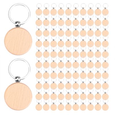 100Pieces Wooden Keychain Blanks Bulk Wood Engraving Blanks Unfinished Wooden Key Ring Key Tag