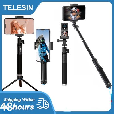 Telesin ไม้เซลฟี่ อลูมิเนียมอัลลอยด์ 360° ขาตั้งกล้องหมุนได้ และที่วางโทรศัพท์มือถือ แบบพับได้ สําหรับ GoPro 11 Insta360 X3 Osmo Action Smartphone GP-MNP-093