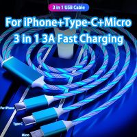 Glowing LED Light 3 in 1 3A Fast Charging Micro USB Type C Cable For iPhone Samsung Xiaomi Redmi Huawei Phone Charger USB Cable