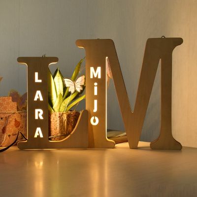 【hot】▤ஐ☋ Personalized Name Alphabet Decoration Wood Night Bedside Lamp Wall Hollow Initial Ornament Baby Kids