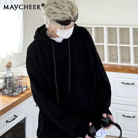 MAYCHEER  เสื้อสเวทเชิ้ตผ้าริ้ววินเทจแฟชั่นสองแจ็คเก็ตมีฮู้ดสำหรับคู่รักฤดูใบไม้ร่วง