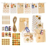 24 Sets Christmas Calendar Bags 1-24 Calendar Kraft Paper Candy Bag Xmas Party Bags