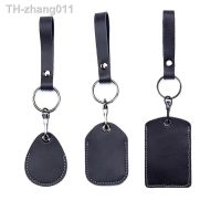 ID Card Case Keychain Access Card Bag Key Tag Ring Cow Leather Card Holder Keychain Key Ring Door Lock Access Tags