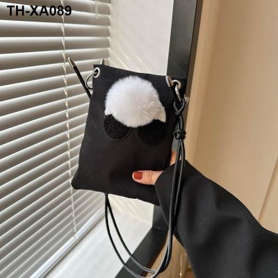 □✹☃ bag female 2023 new tide han edition ins inclined shoulder panda cartoon phone change purse