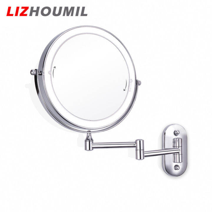 lizhoumil-กระจกสองด้านติดผนังกระจกแต่งหน้า-led-พับได้8นิ้วพร้อมไฟ-แว่นขยาย5เท่า