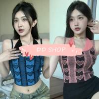 DD SHOPพร้อมส่ง 39157 เสื้อสายเดียวไหมพรม ดีเทลเพิ่มสายคล้องคอ ลายหัวใจ -C