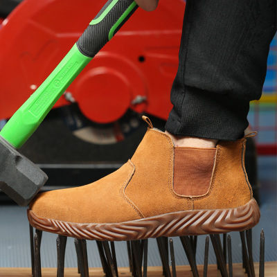 Tamias 👌👌รองเท้าแฟชั่นผู้ชายสำหรับฤดูใบไม้ร่วงและฤดูหนาว รองเท้าเซฟตี้หัวเหล็ก รองเท้าทำงานกลางแจ้ง รองเท้าหนังนิ่ม Safety Shoes
