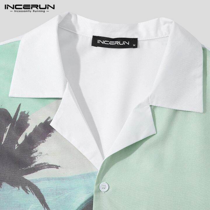 incerun-เสื้อเชิ้ตลําลอง-แขนสั้น-พิมพ์ลาย-สไตล์ชายหาด-ติดกระดุม-สําหรับผู้ชาย