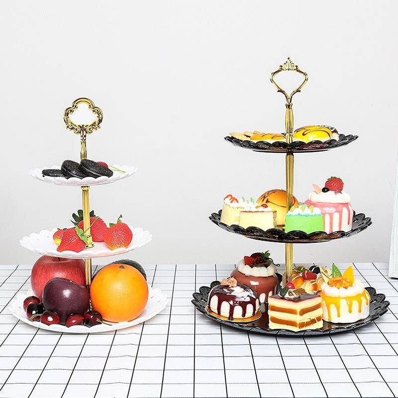 3 Tier Plastic Dessert Stand Pastry Stand Cake Fruit Plate Cake Stand Dessert Vegetable Storage Rack 