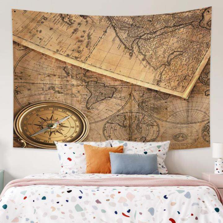 cw-world-map-vintage-tapestry-navigation-map-compass-polyester-fabric-wall-hanging-blanket-car-bohemian-home-decor-tapestries