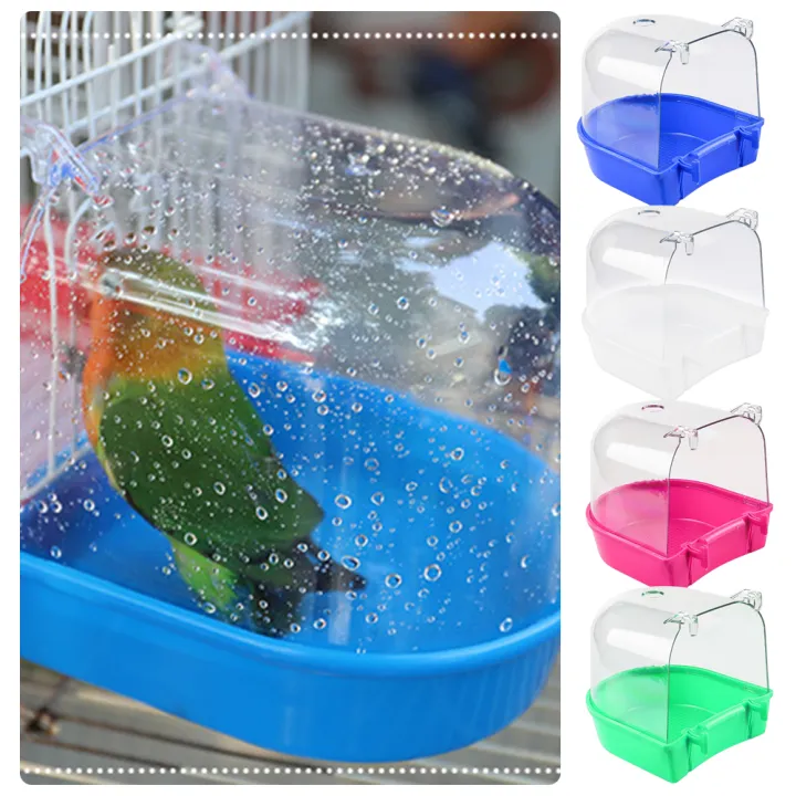 Huankai Hanging Parrot Shower Bird Bathtub Cube Parrots Bath Box Cage ...