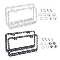 50JA 3D Blingbling Rhinestone License Plate Frame Durable Personalized Car Accessories 2 Holes Easy Installation