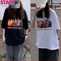 START POOHPAND เสื้อยืดOversize เสื้อแฟชั่น สไตล์เกาหลี สวมใส่สบาย แนวสตรีท ฮิปฮอป ขาว-ดำ Nobody Understand #2020