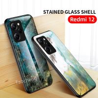 เคสโทรศัพท์สำหรับ Redmi 12 Redmi12 4G 2023หินอ่อนสุดหรูเคสเคสโทรศัพท์กระจกเทมเปอร์ฝาหลังป้องกันการกระแทกขอบ TPU แบบนิ่ม